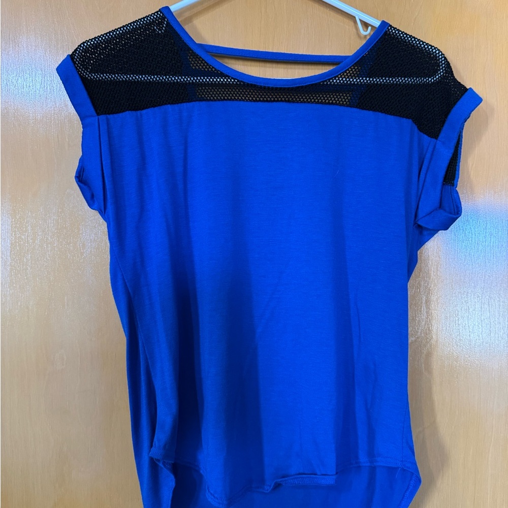 Rue21 Royal Blue Top with Black Mesh Detail